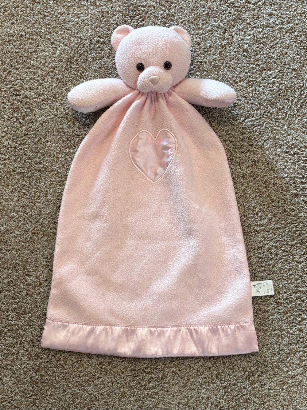 Vintage Dakin Lovie Character Blanket Bernhardt Bear Pink Plush Satin Heart Trim